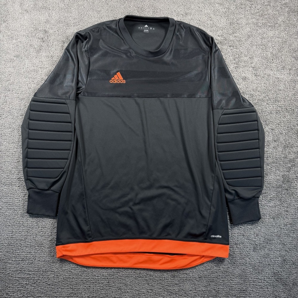 Adidas Climalite Goalkeeper Jersey Mens Large Black Orange Padded Elbows L/S